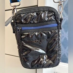 HAUTE SHORE Quilted Puffer Mjni Crossbody Bag. Blue/ Black Phone Bag / Travel